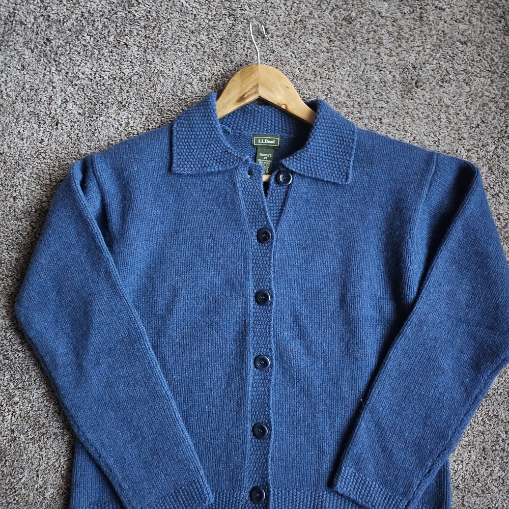 L.L. Bean Blue Wool Blend Button-Up Sweater - Picture 2 of 8